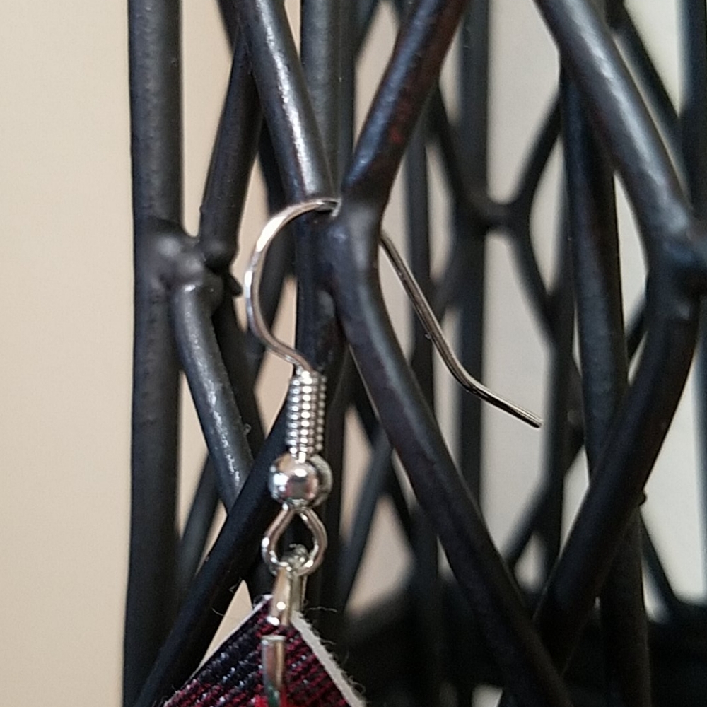 Handmade Faux Leather Christmas Tree Earrings - Picture 3 of 3